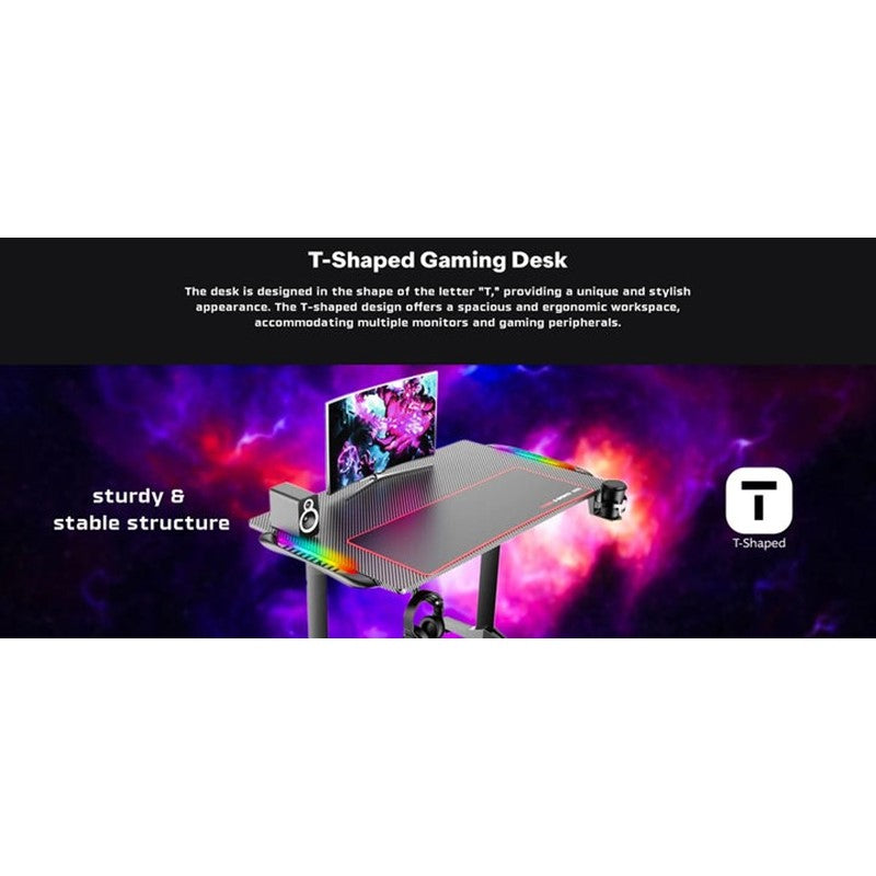Royal King Gaming Chair with Footrest - Grey/Black + Twisted Minds T Shaped RGB Gaming Desk (Dimension: 100 cm x 60 cm x 75 cm) Royal King Gaming Chair with Footrest - Grey/Black + Twisted Minds T Shaped RGB Gaming Desk (Dimension: 100 cm x 60 cm x 75 cm)